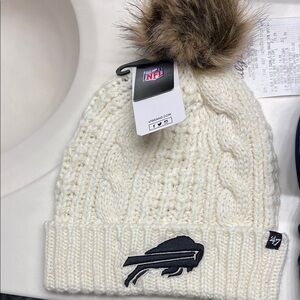 47 Kids White Knit Pom Beanie